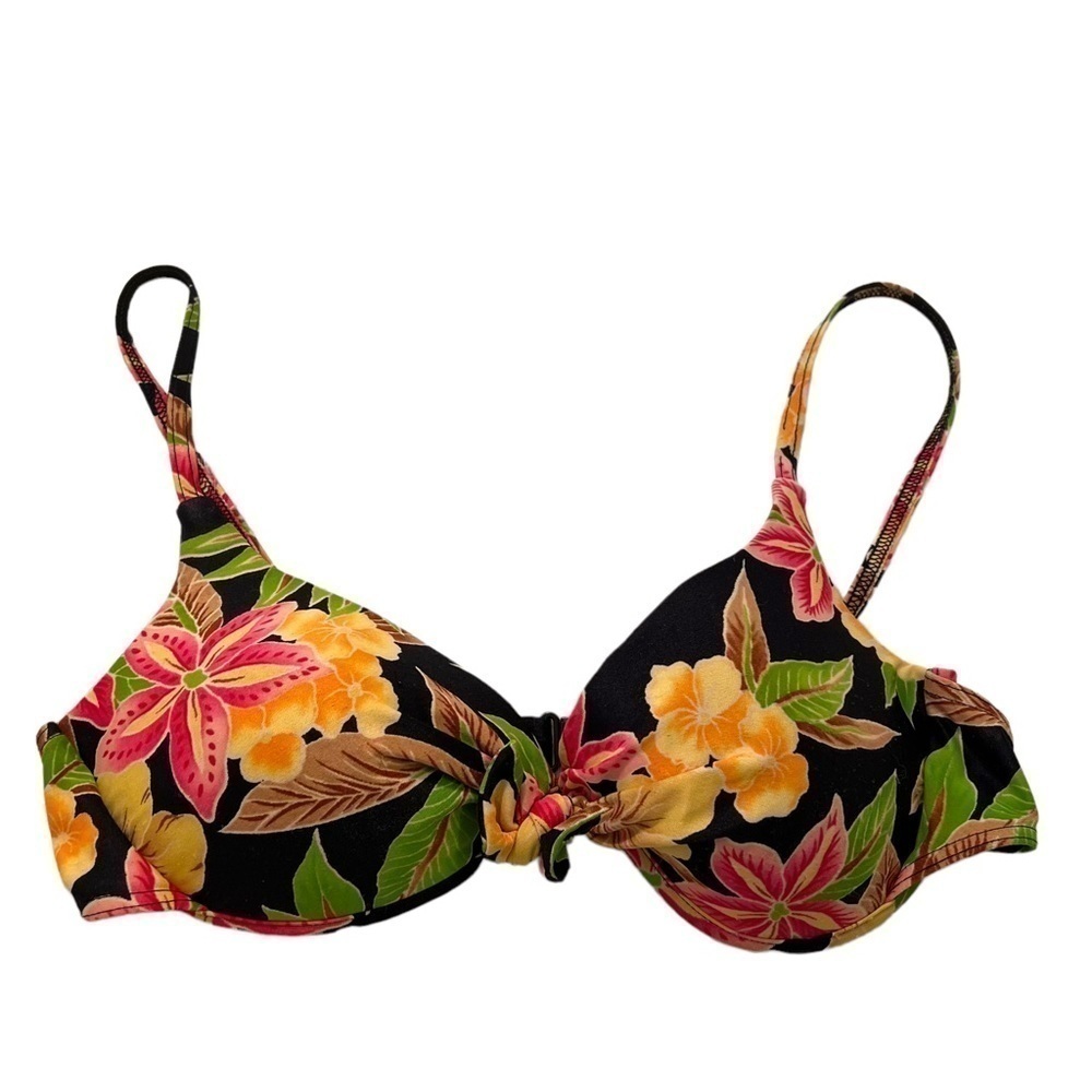 Vintage Body I.D. Women's Size 14 Bikini Top Black Multicolor Tropical Floral